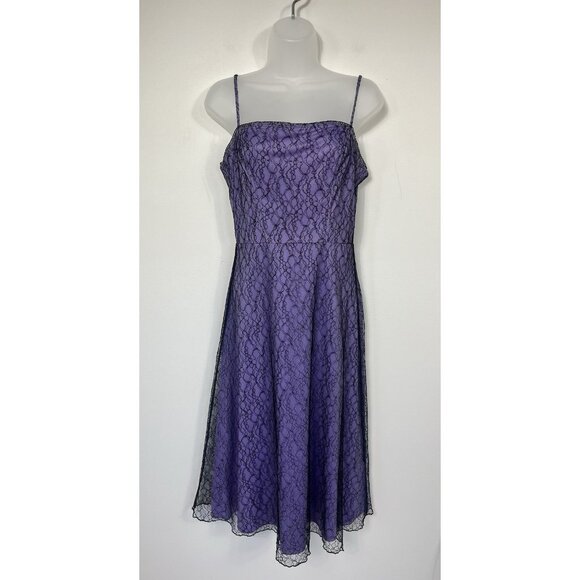 Delias Y2K 90s Purple Black Lace Overlay Midi Dress Vamp Whimsigoth Witchy - Picture 1 of 11